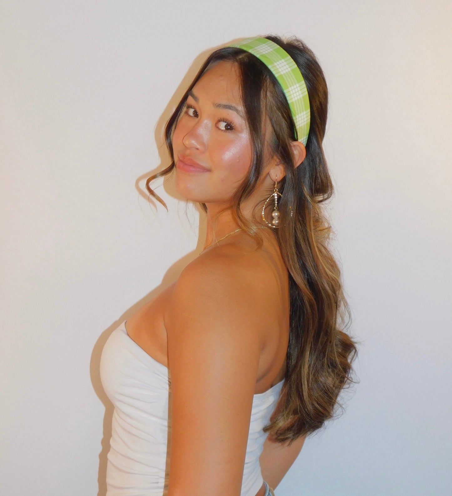 'Ōma'oma'o (Lime Green) Palaka Headband - Wide 1.5 inch