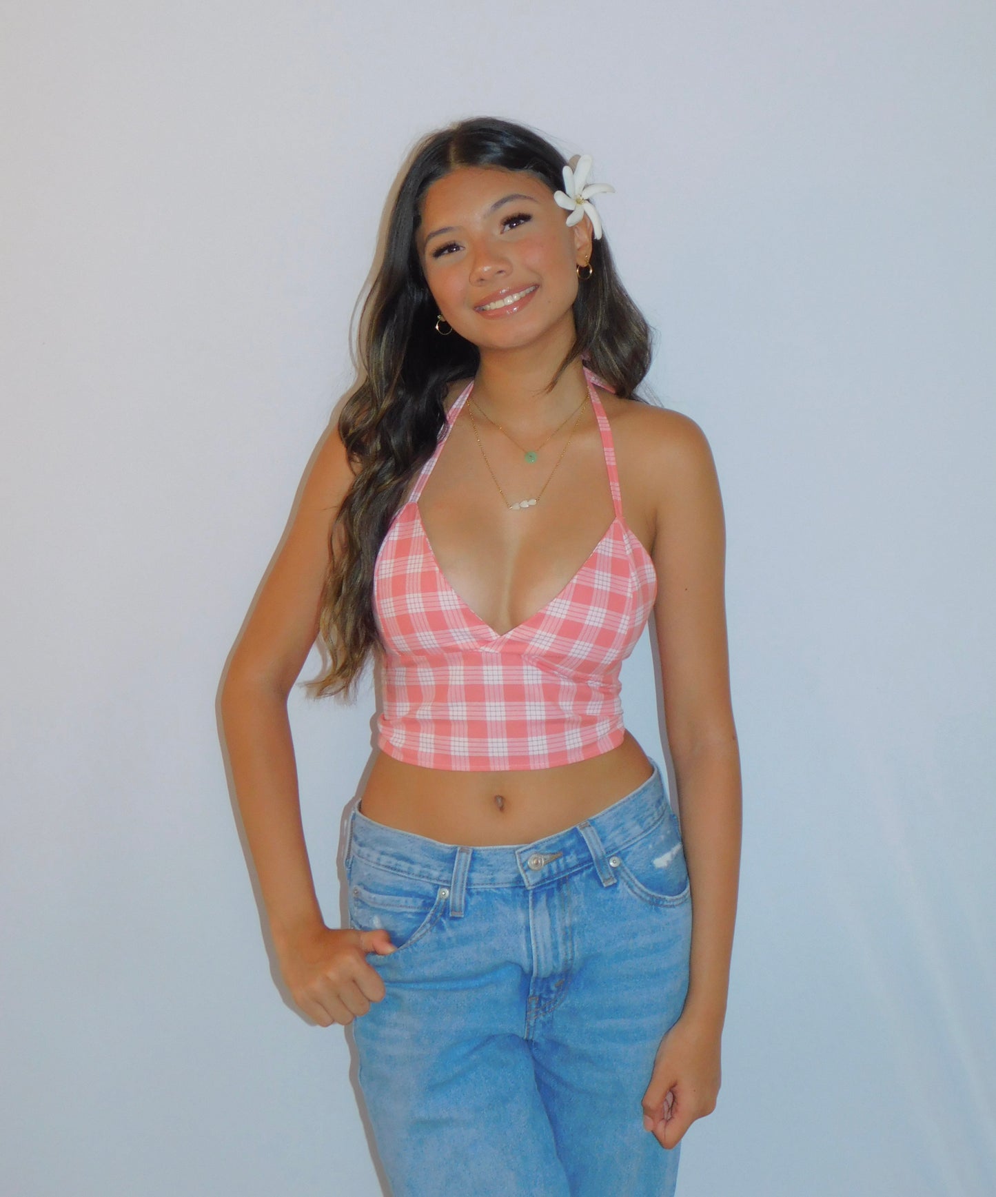 Guava Tie-Back Palaka Halter Top