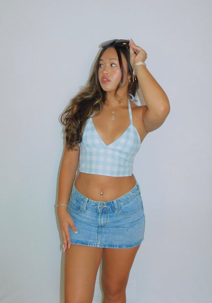 Baby Blue Tie-Back Palaka Halter Top