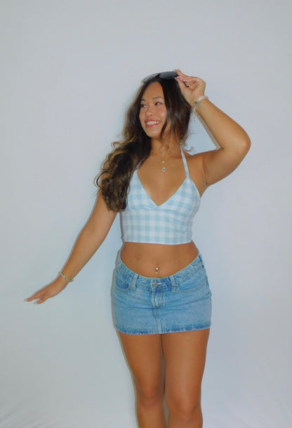 Baby Blue Tie-Back Palaka Halter Top
