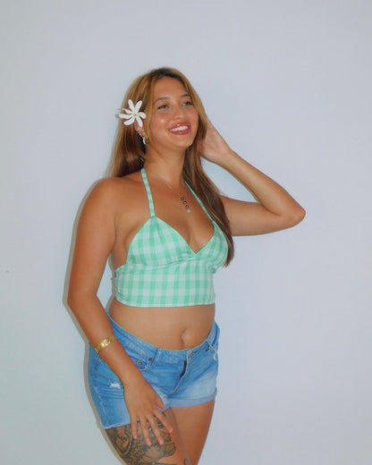 Mint Tie-Back Palaka Halter Top