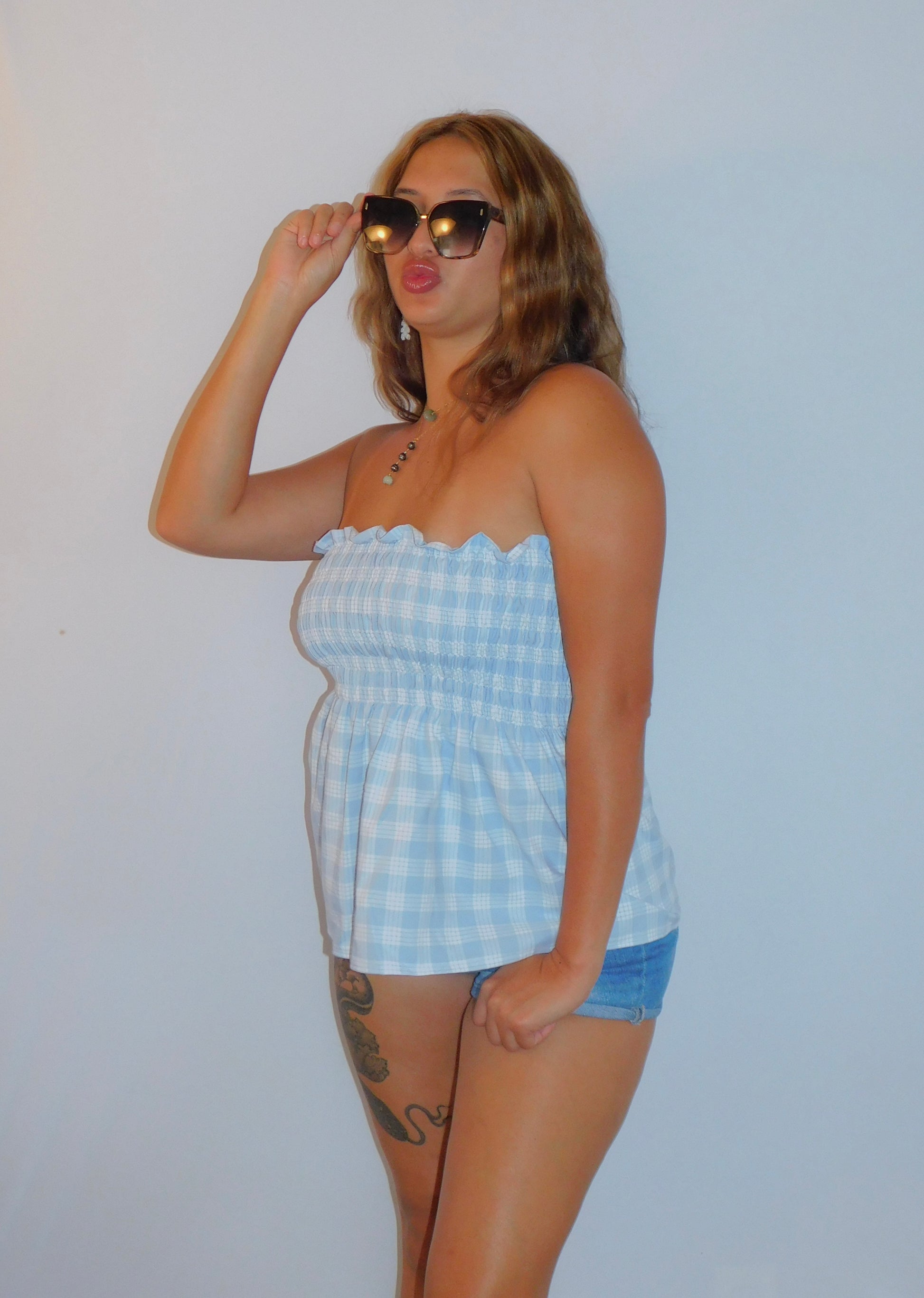 Model is wearing Baby Blue in size Medium