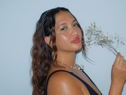 Black Polka Dot Headband - Skinny 1 inch