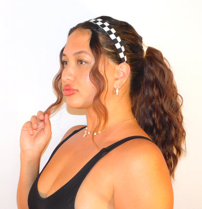 Black & White Checkered Headband - Skinny 1 inch