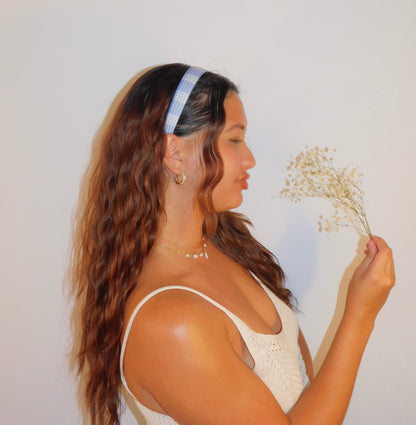 Lavender Blue Palaka Headband - Skinny 1 inch