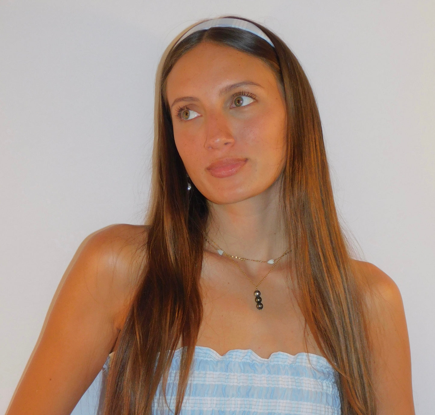 Baby Blue Palaka Headband - Skinny 1 inch