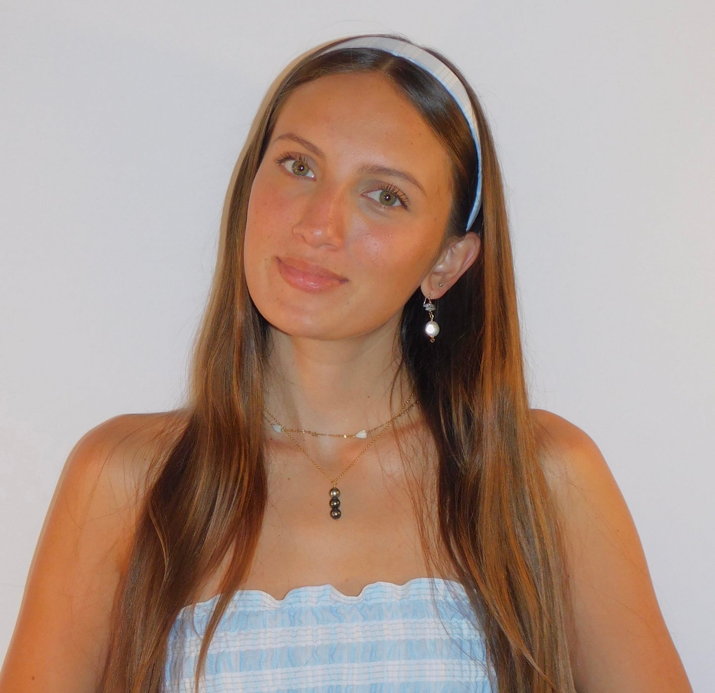 Baby Blue Palaka Headband - Skinny 1 inch