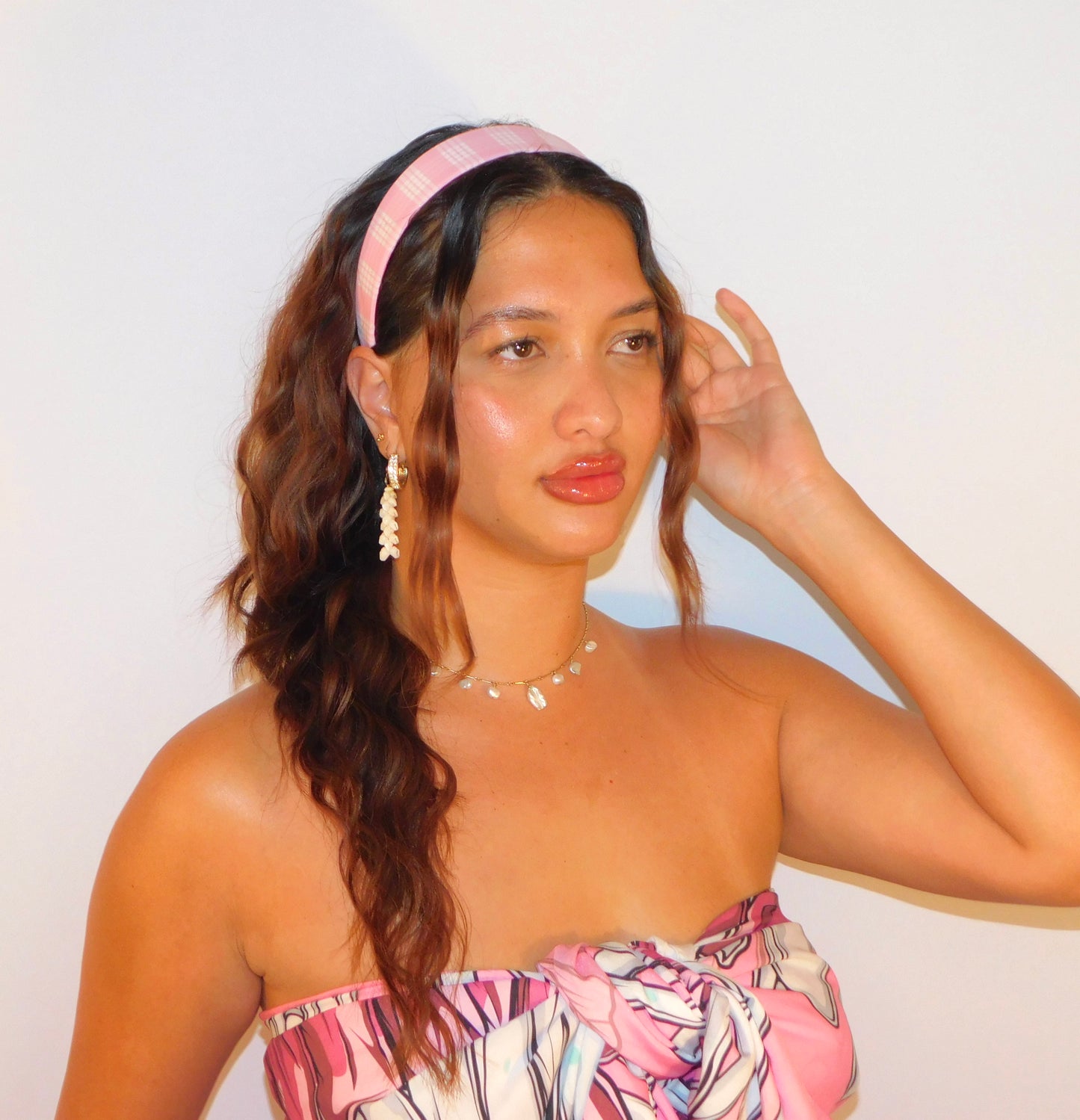 ‘Ākala (Baby Pink) Palaka Headband - Wide 1.5 inch