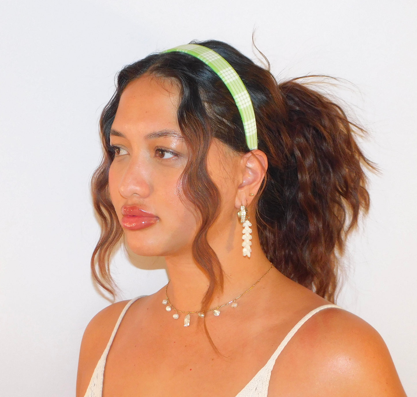 ‘Ōma’oma’o (Lime Green) Palaka Headband - Skinny 1 inch