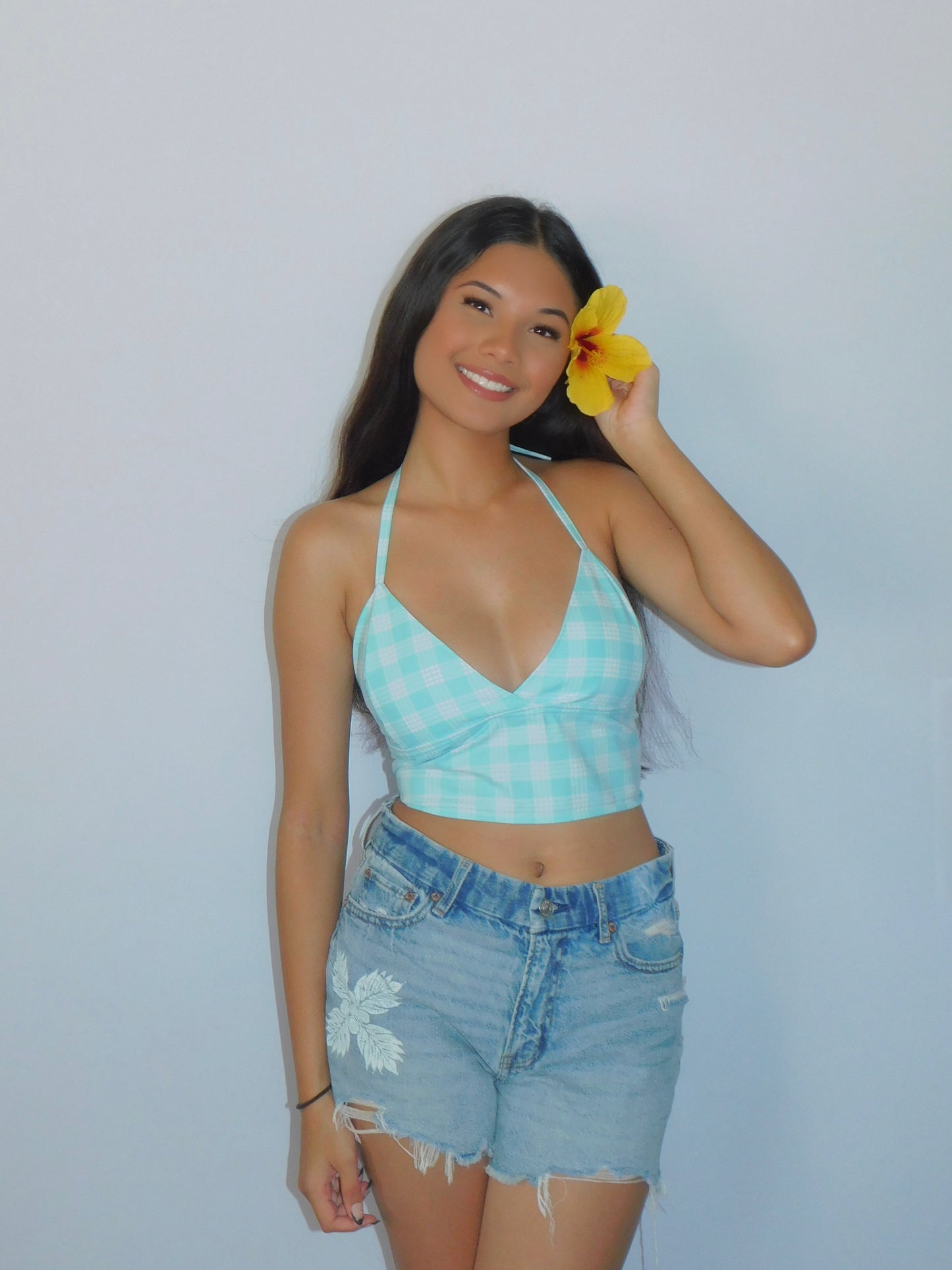 Turqoise Tie-Back Palaka Halter Top