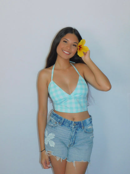 Turqoise Tie-Back Palaka Halter Top
