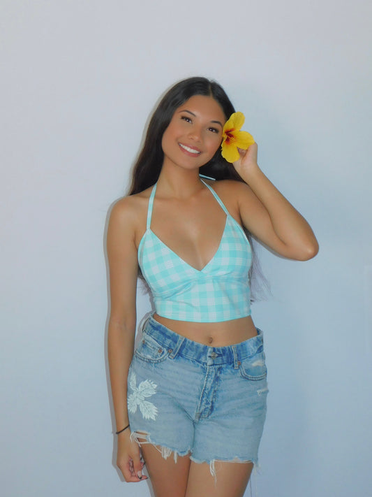 Turqoise Tie-Back Palaka Halter Top