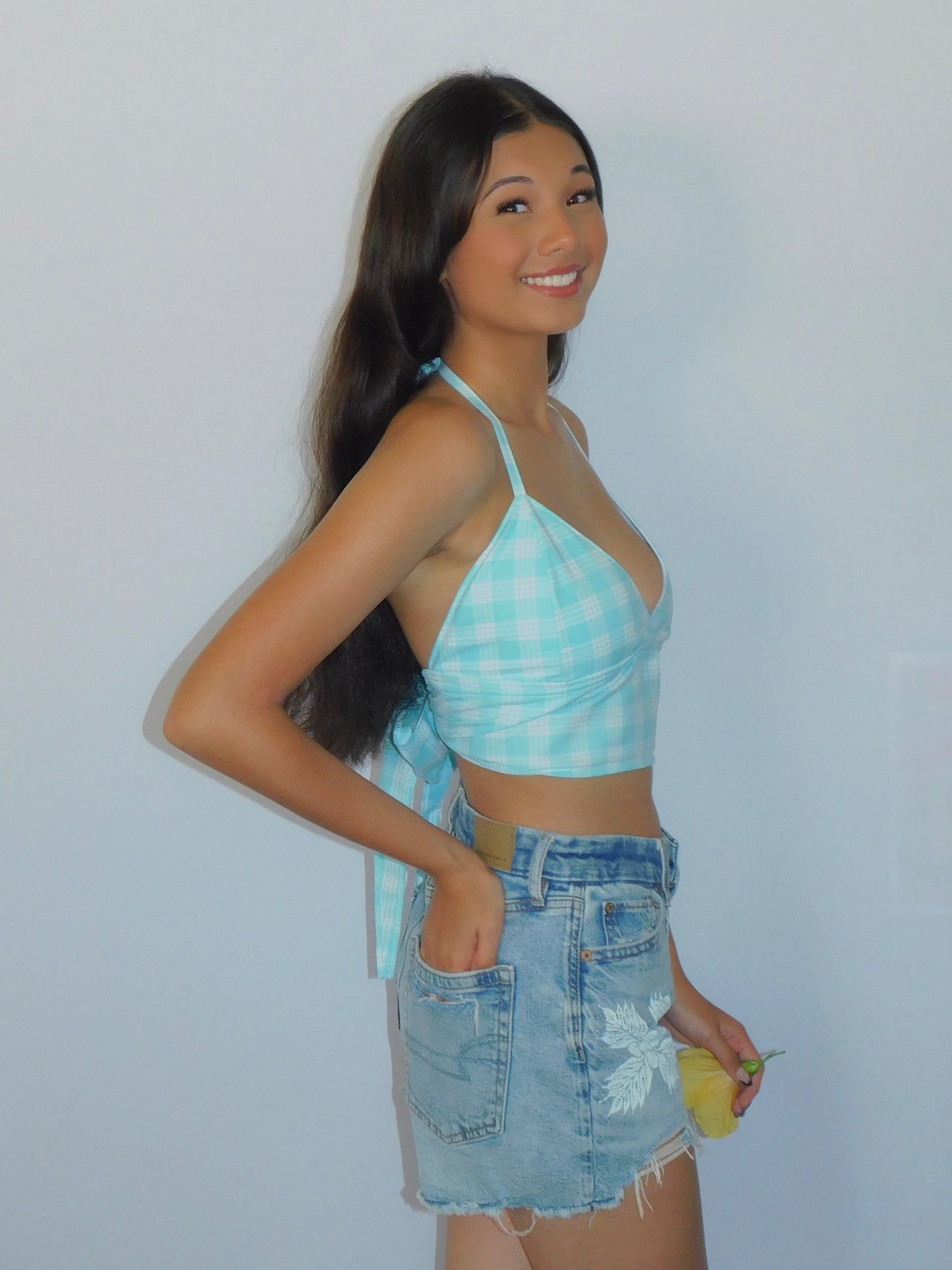Turqoise Tie-Back Palaka Halter Top