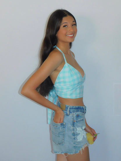 Turqoise Tie-Back Palaka Halter Top
