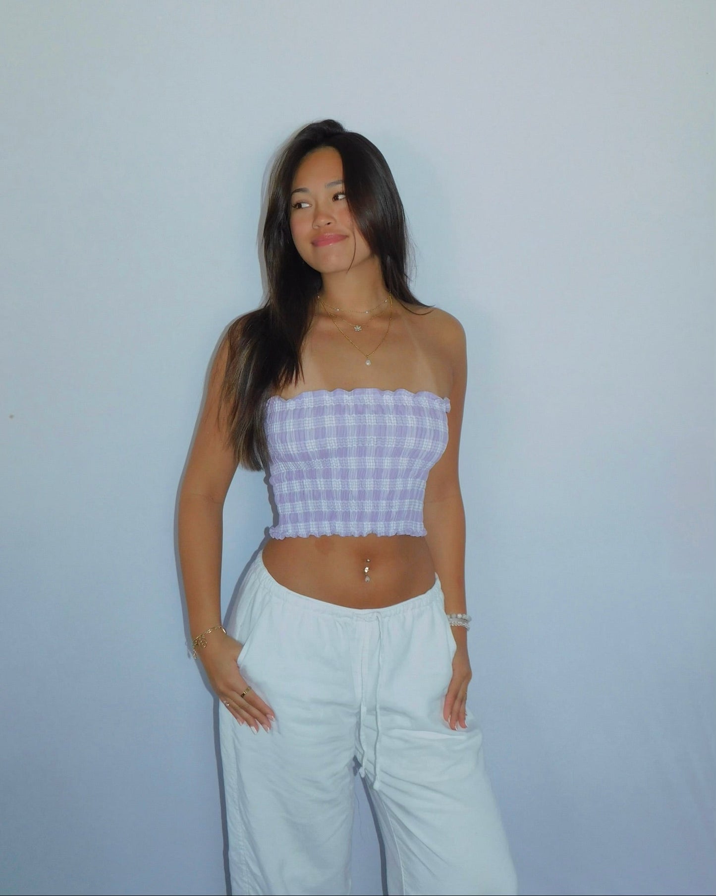 Lilac Palaka Tube Top