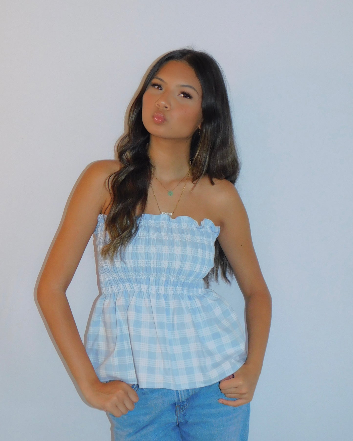 Baby Blue Babydoll Palaka Top