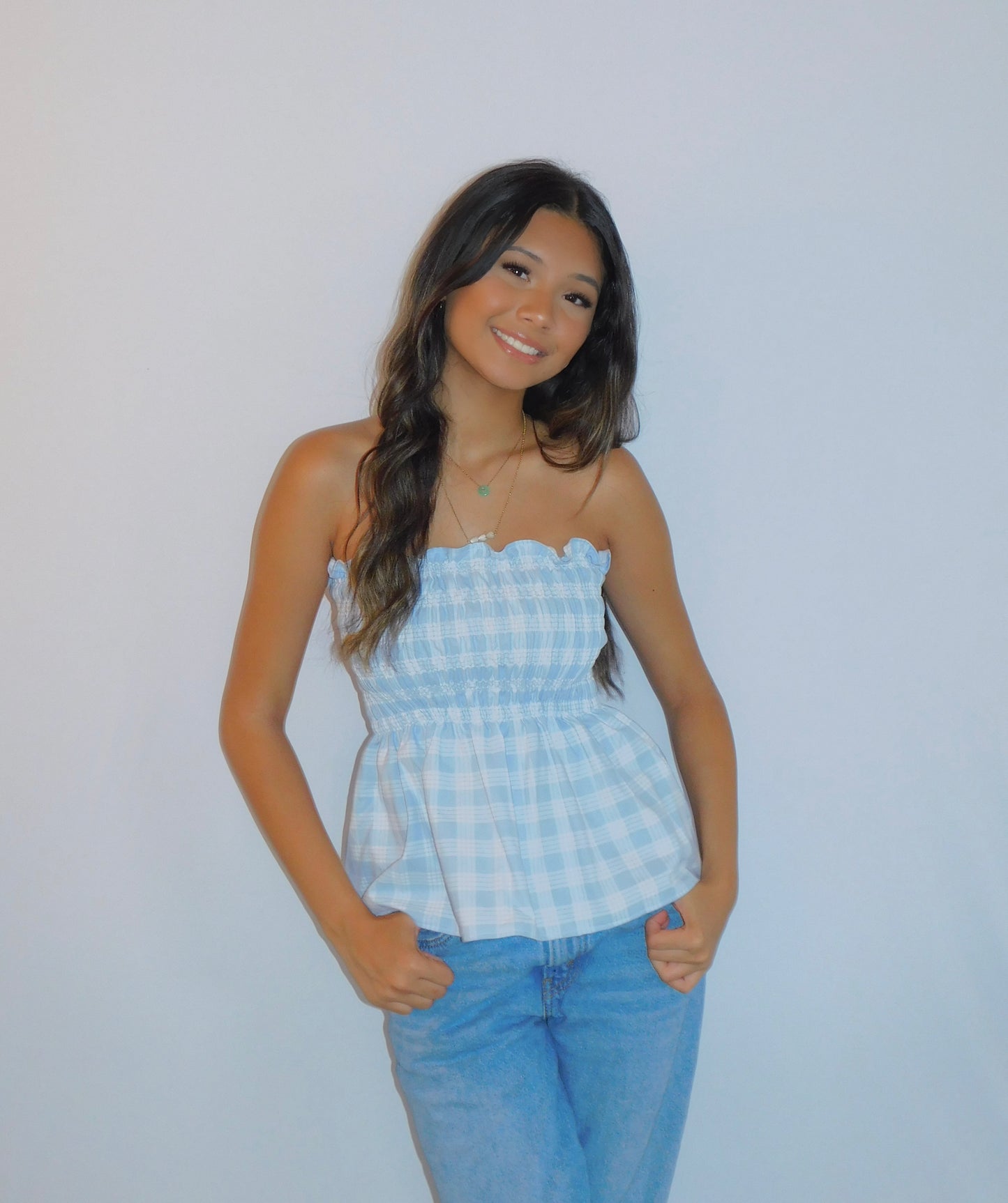 Baby Blue Babydoll Palaka Top