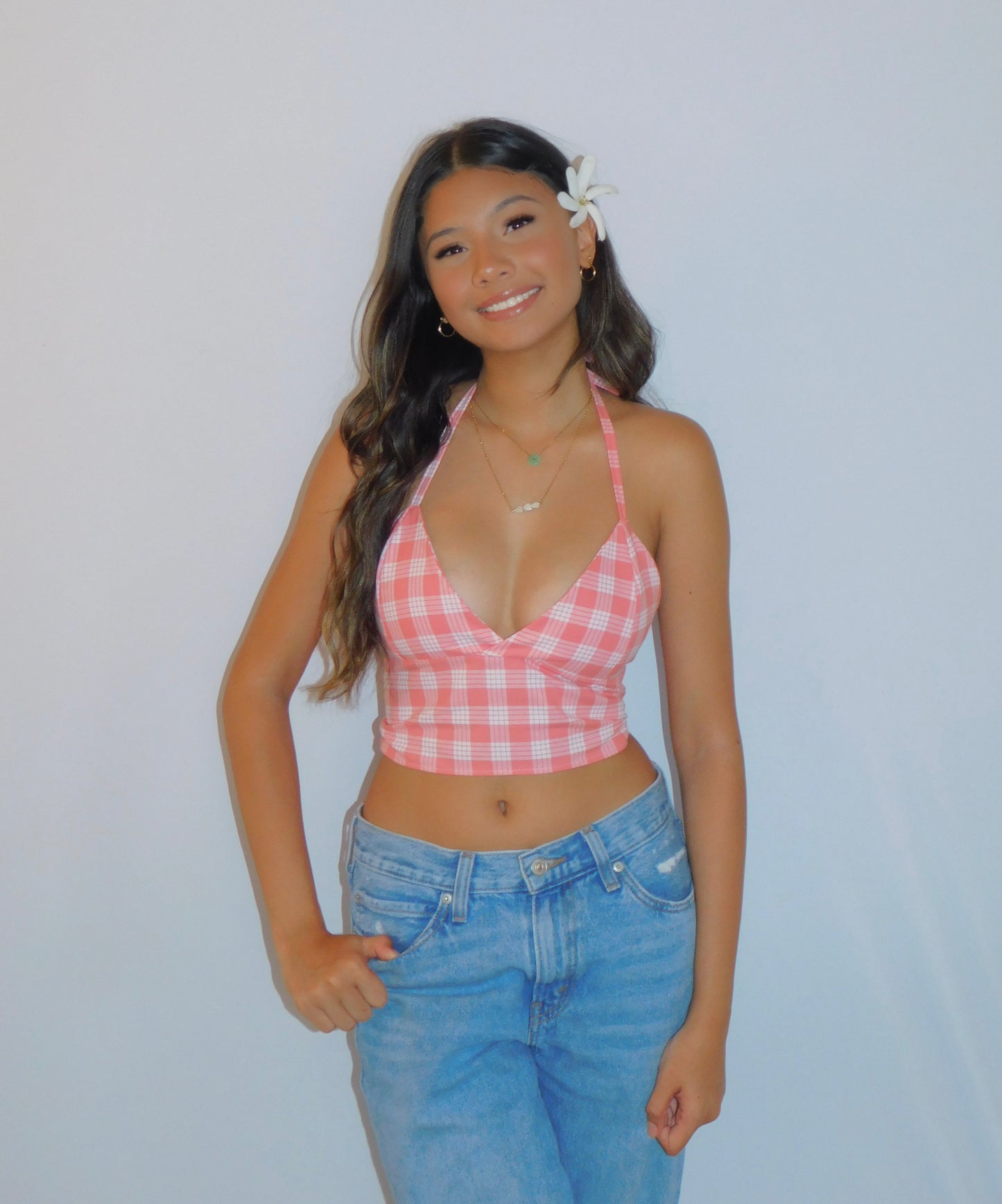 Guava Jellie Tie-Back Palaka Halter Top