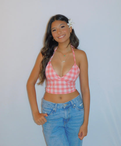 Guava Jellie Tie-Back Palaka Halter Top