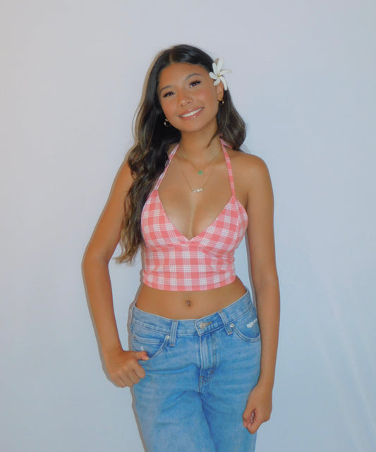 Guava Jellie Tie-Back Palaka Halter Top