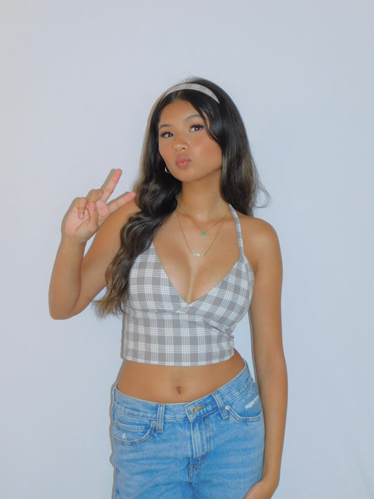 Grey Tie-Back Palaka Halter Top