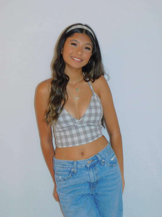 Grey Tie-Back Palaka Halter Top