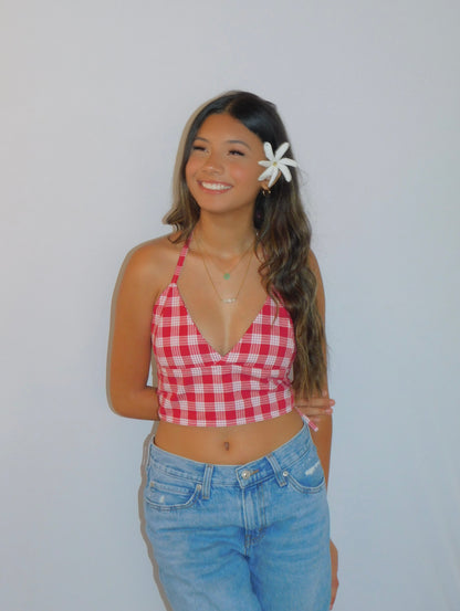 Red Tie-Back Palaka Halter Top