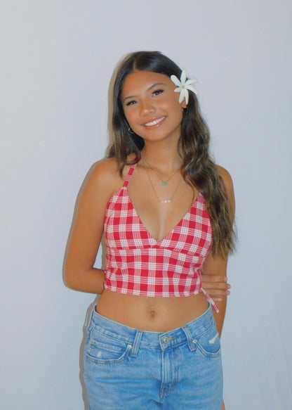 Red Tie-Back Palaka Halter Top