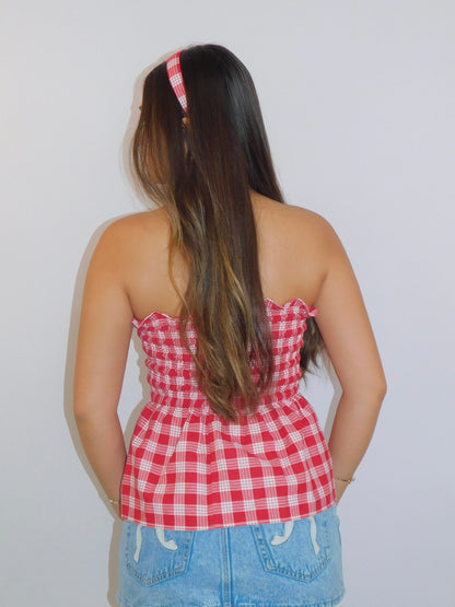 Red Palaka Babydoll Top