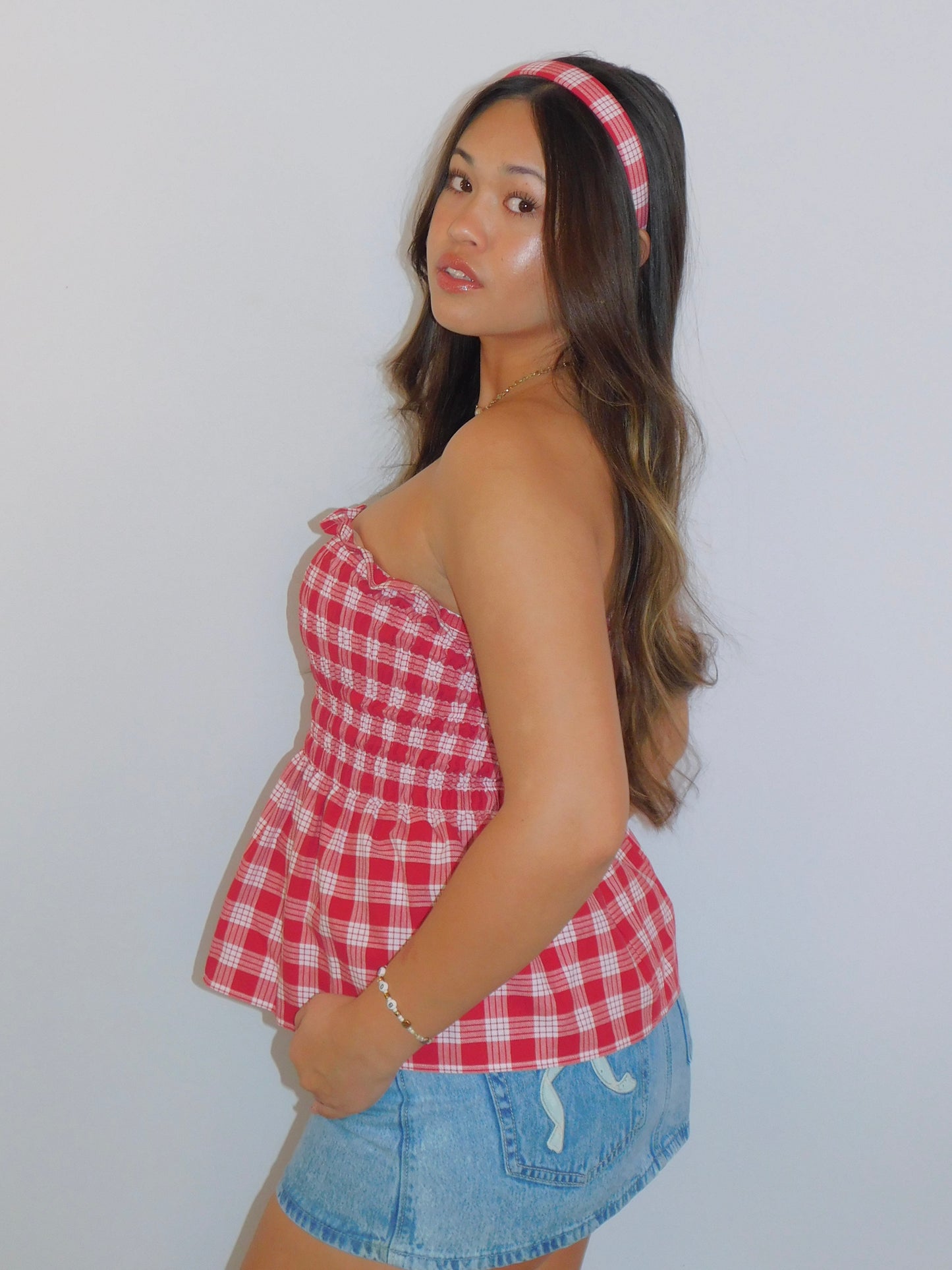 Red Palaka Babydoll Top