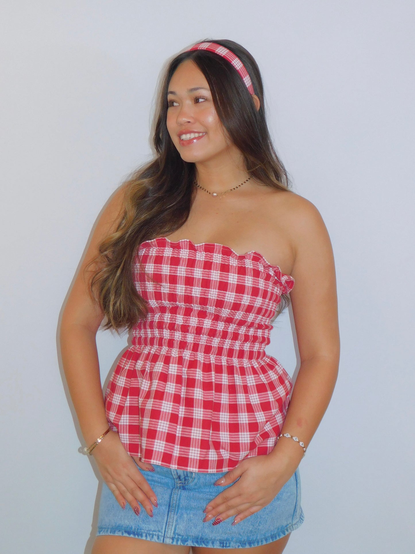 Red Palaka Babydoll Top