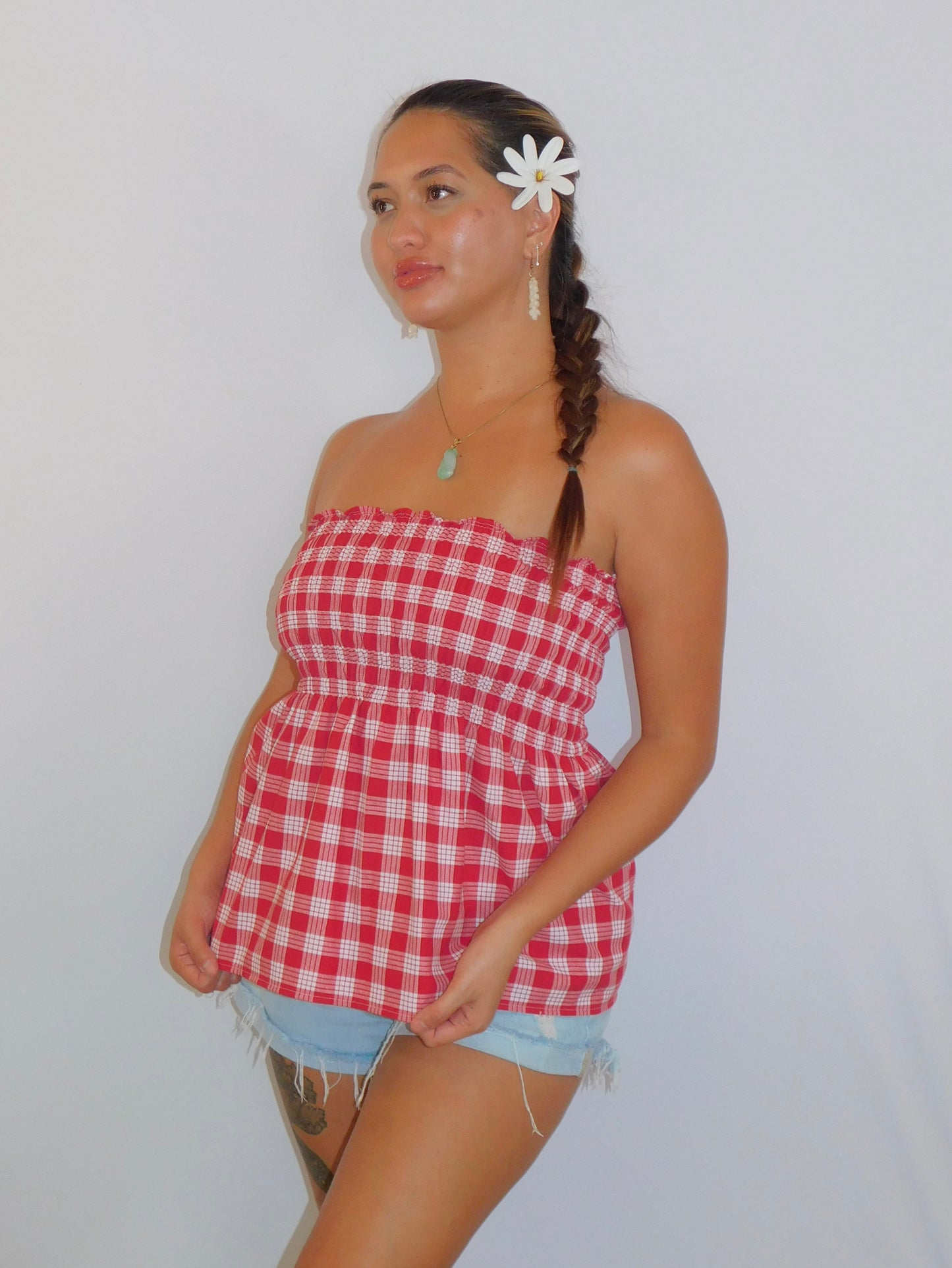 Red Palaka Babydoll Top