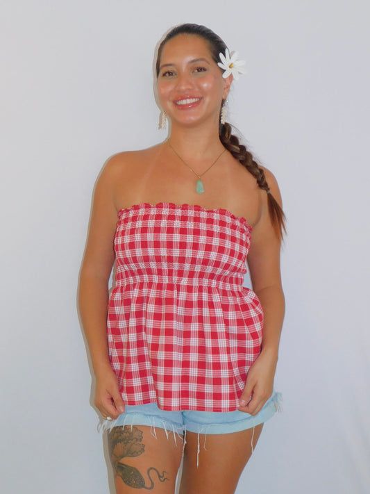 Red Palaka Babydoll Top