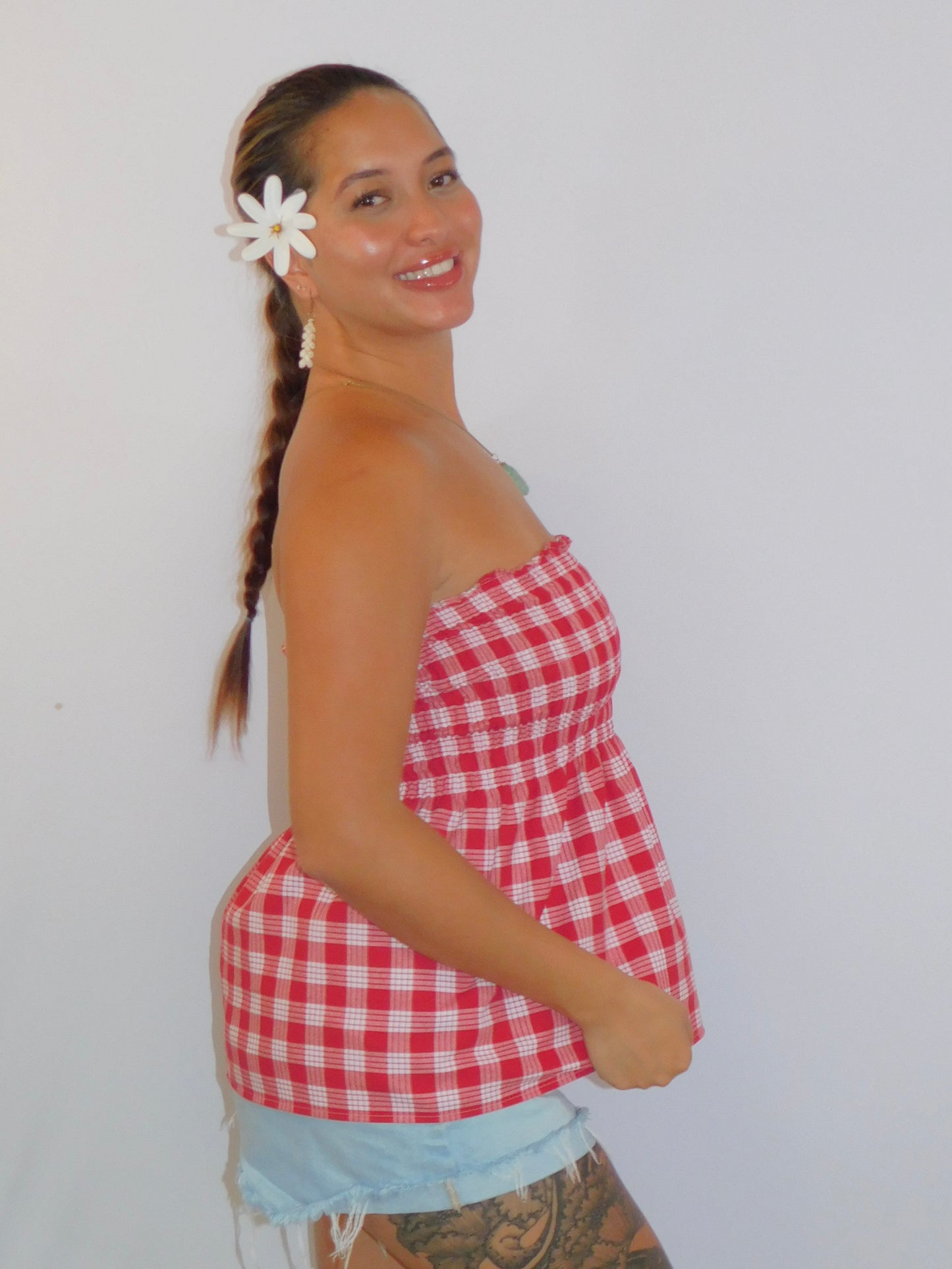 Red Palaka Babydoll Top