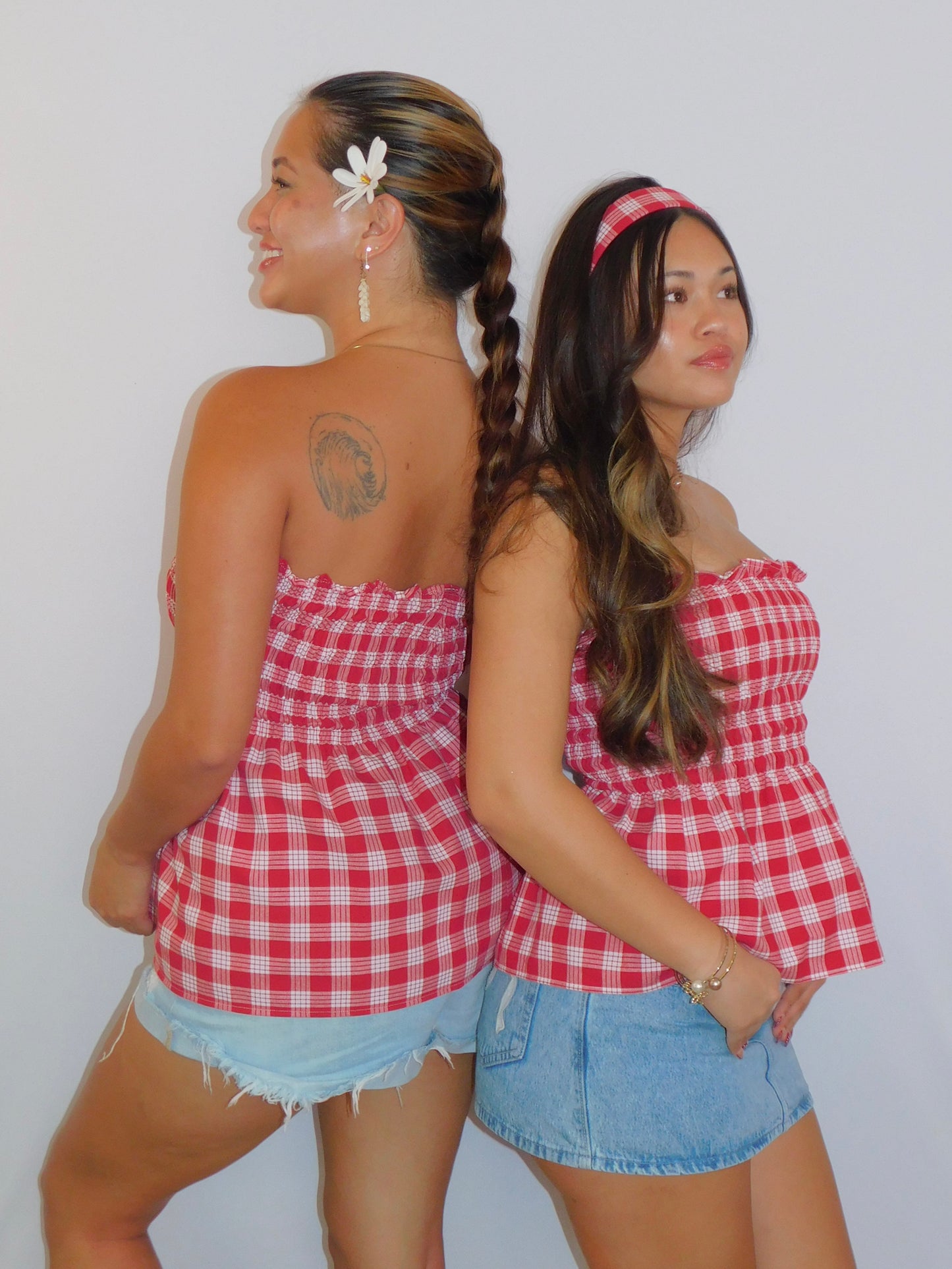 Red Palaka Babydoll Top