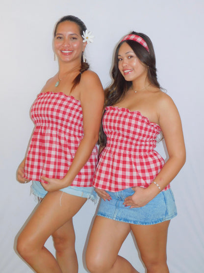 Red Palaka Babydoll Top