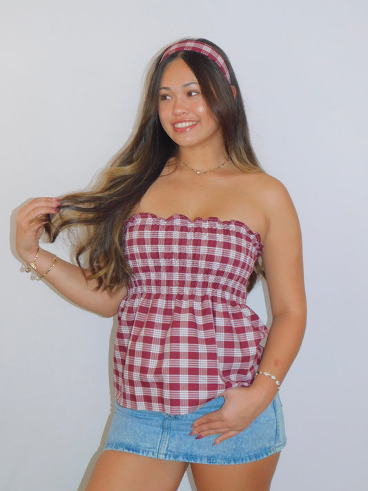 Maroon Babydoll Palaka Top