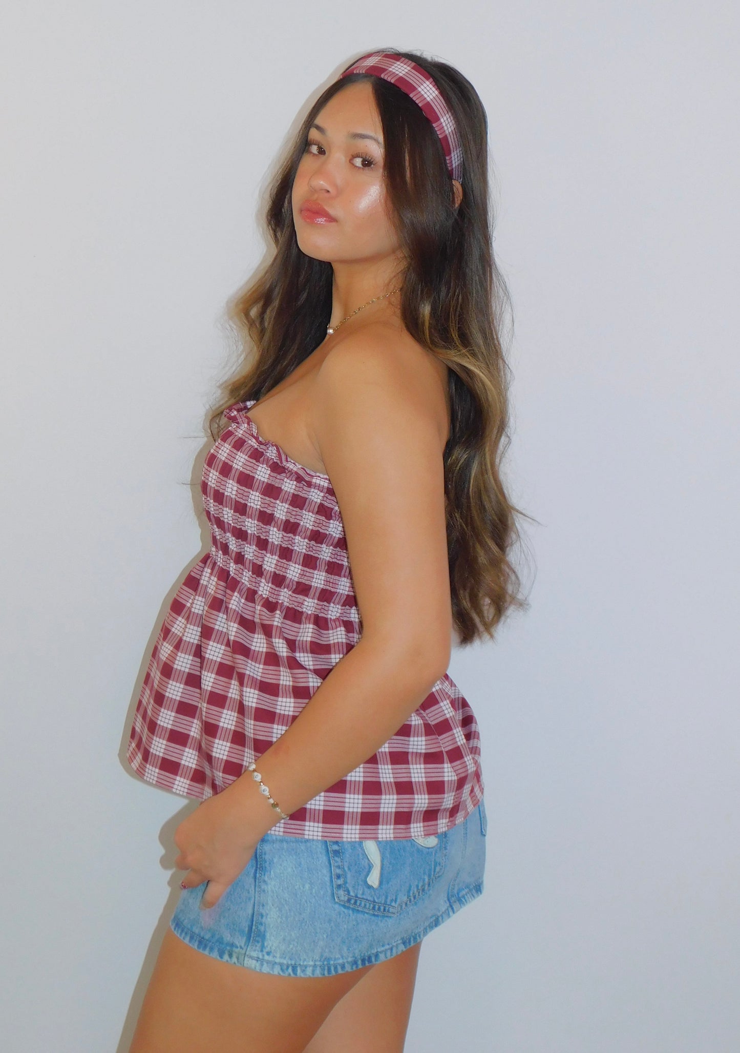 Maroon Babydoll Palaka Top