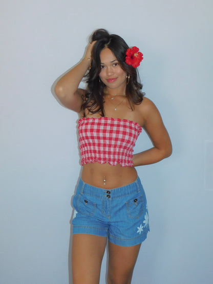 Red Palaka Tube Top