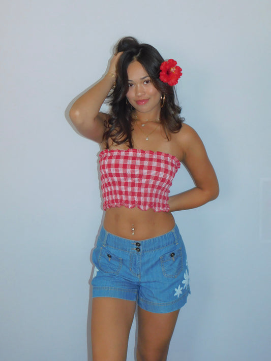 Red Palaka Tube Top