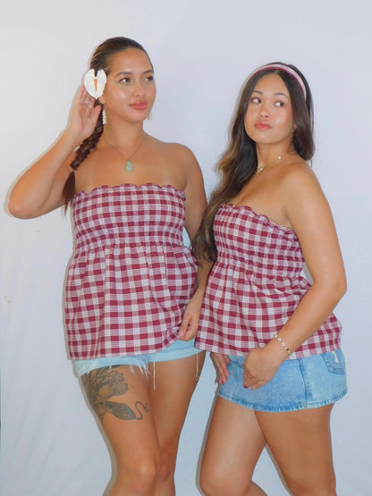 Maroon Babydoll Palaka Top