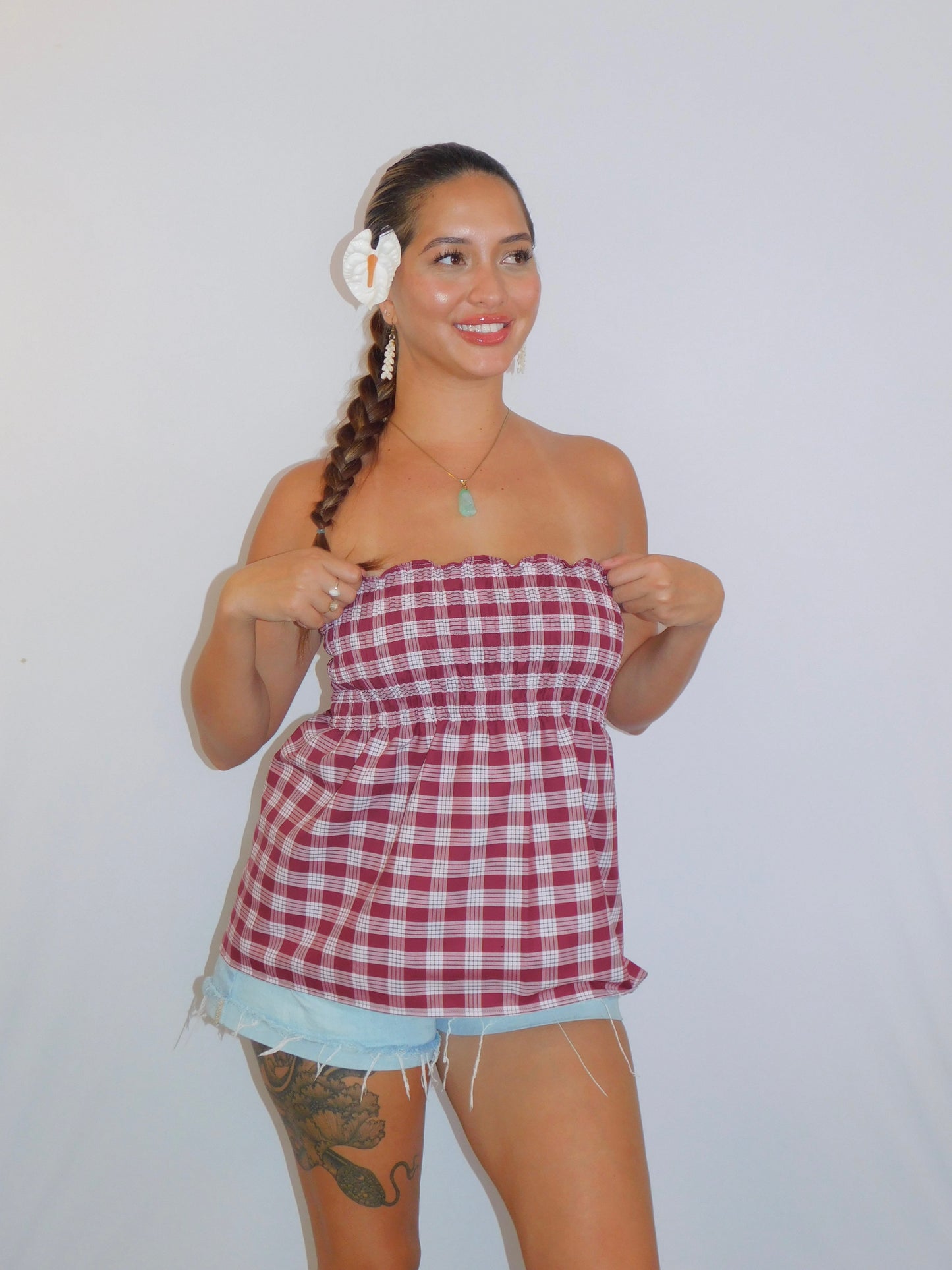 Maroon Babydoll Palaka Top