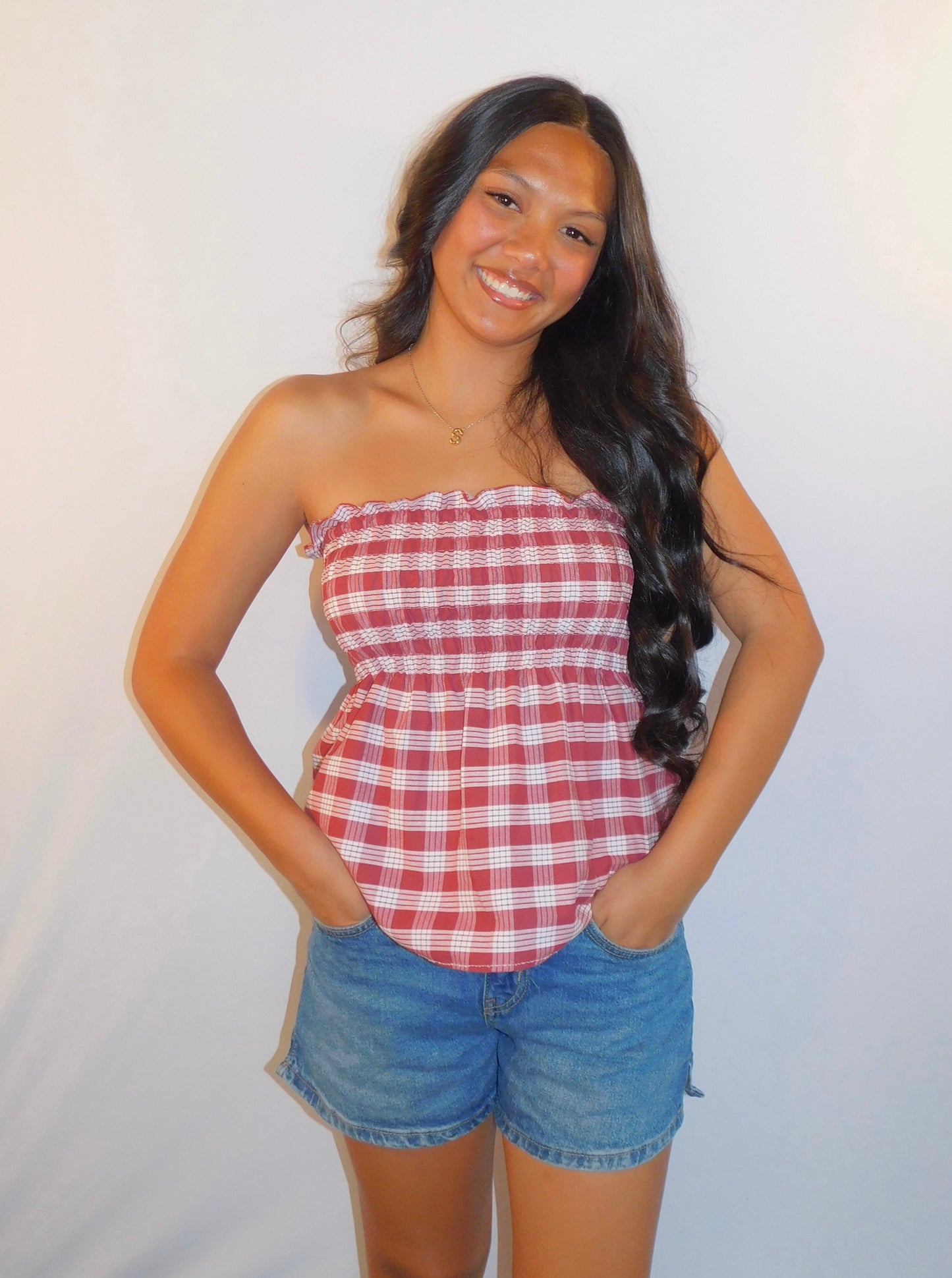 Maroon Babydoll Palaka Top