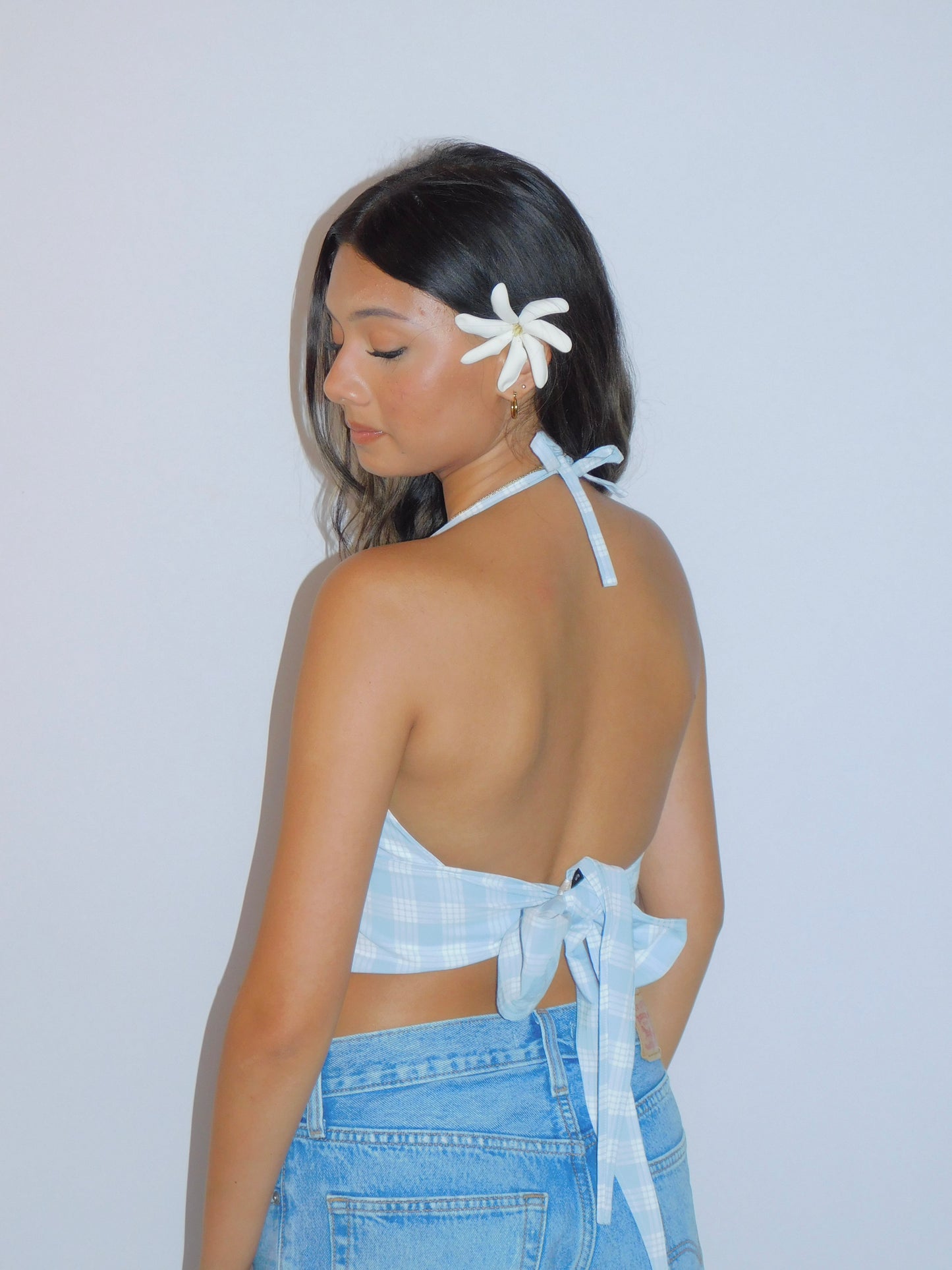 Baby Blue Tie-Back Palaka Halter Top
