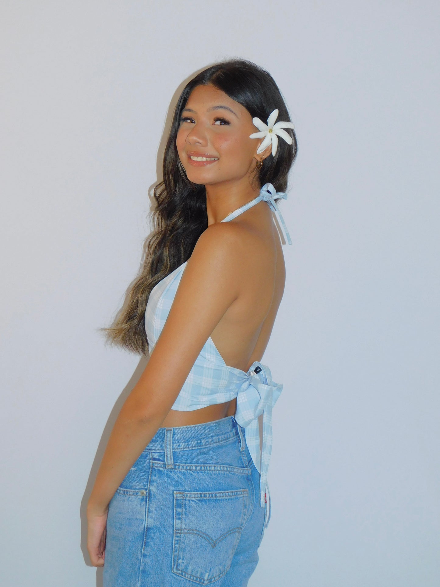 Baby Blue Tie-Back Palaka Halter Top