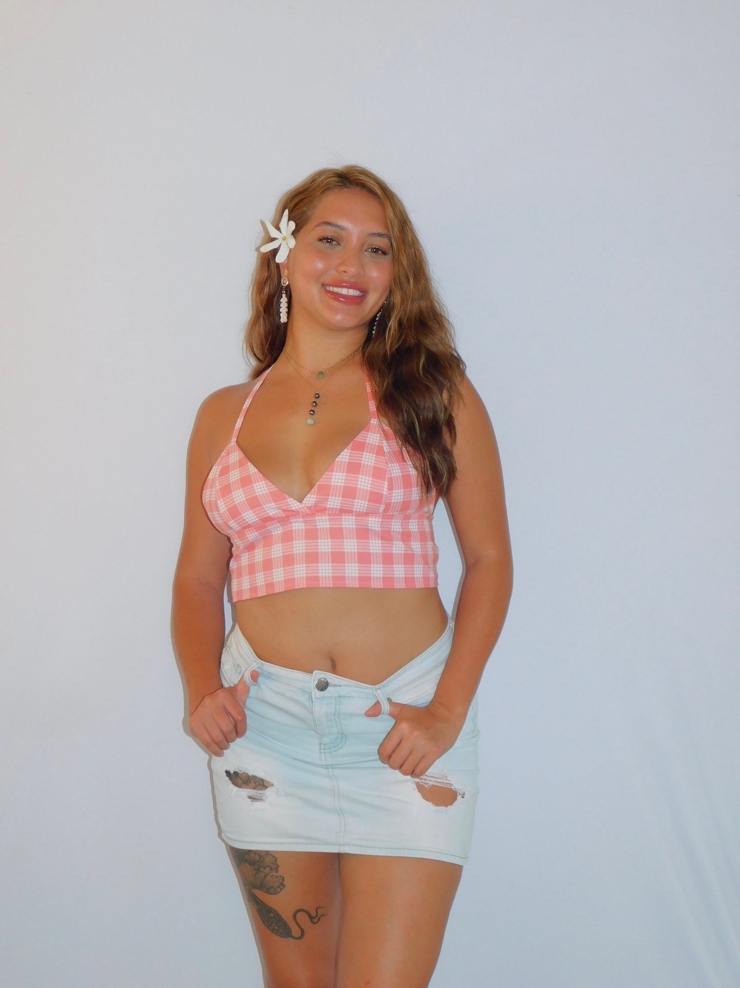 Guava Tie-Back Palaka Halter Top