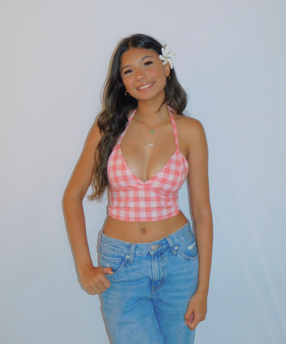 Guava Jellie Tie-Back Palaka Halter Top