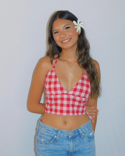 Red Tie-Back Palaka Halter Top