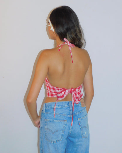 Red Tie-Back Palaka Halter Top