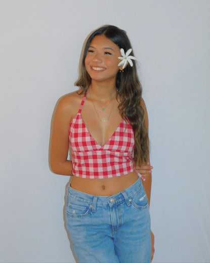 Red Tie-Back Palaka Halter Top